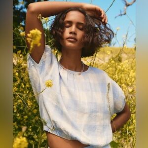 NWT Madewell Linen-Blend Michele Bubble Top in Gingham Check Boxy Cropped Style